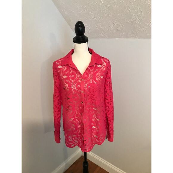 Anthropologie Tops - Anthropologie Maeve Slim Pink/Rose Lace Buttondown Blouse - Size 10